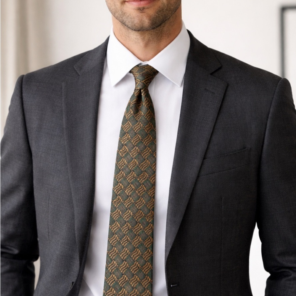 Tino Cosma Elegant Men’s Tie navy green 100% silk